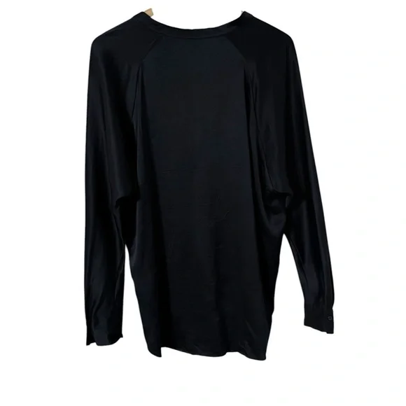 VINCE Band Collar Silk Navy Long Sleeve Blouse Top - Picture 7 of 8